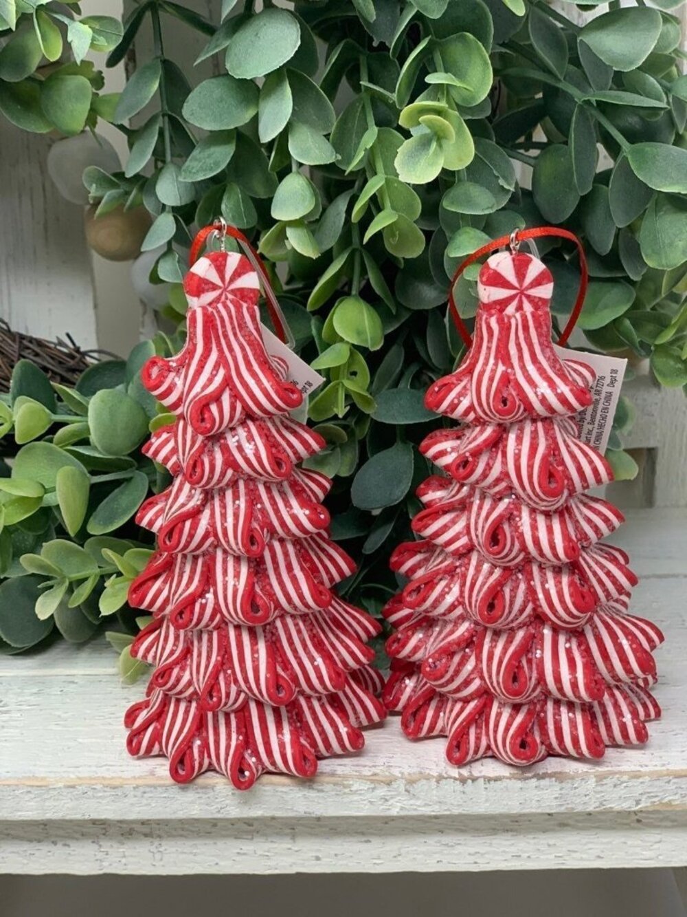 Christmas Peppermint Tree Ornament Candy Cane Striped Ribbon Candy Red White New